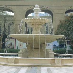 盘锦 黄金麻花岗岩异型加工——户外庭院石雕流水喷泉