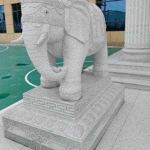 盘锦 白麻花岗岩动物异形石雕-大象