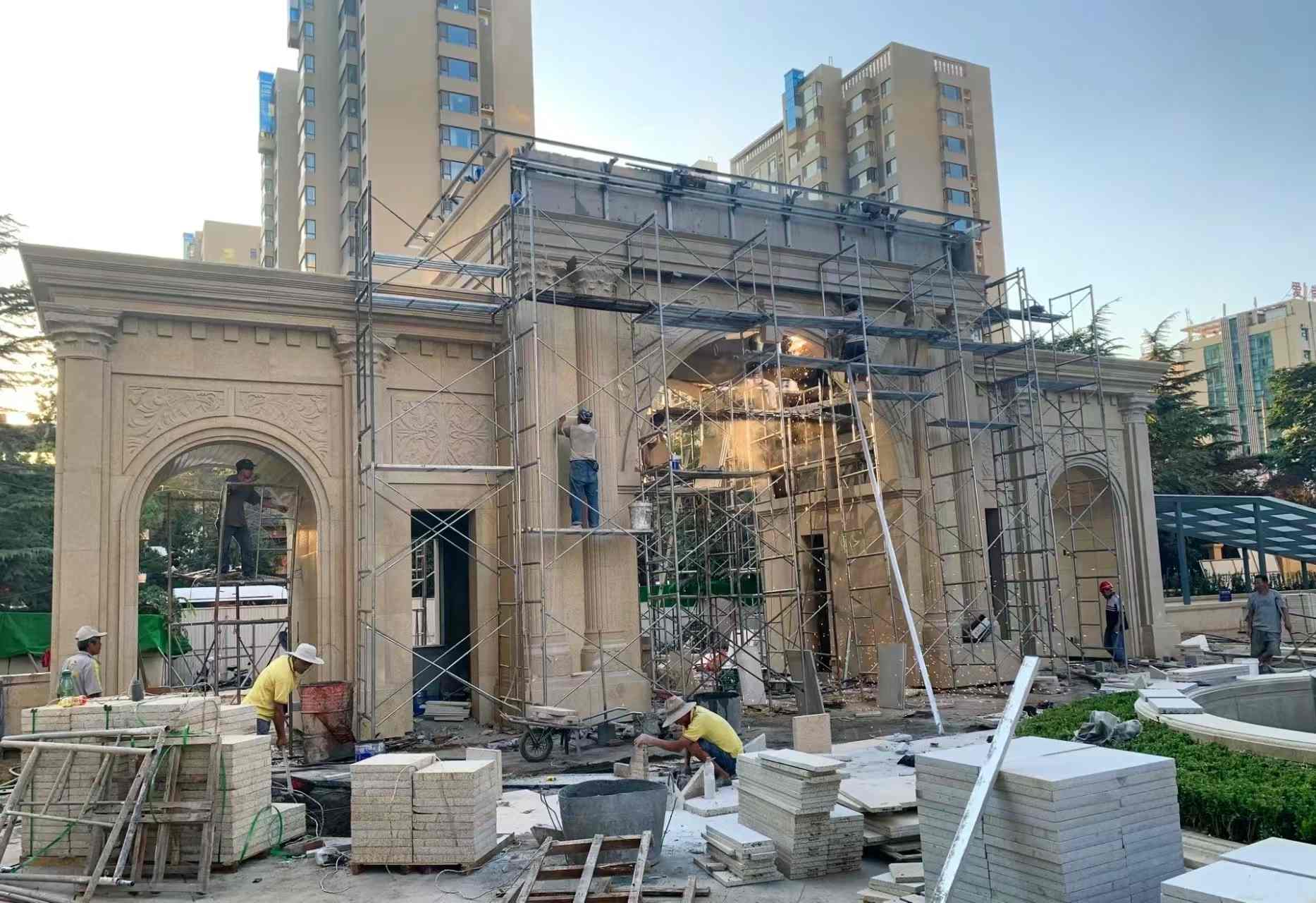 盘锦 黄金麻荔枝面花岗岩小区门楼外墙干挂