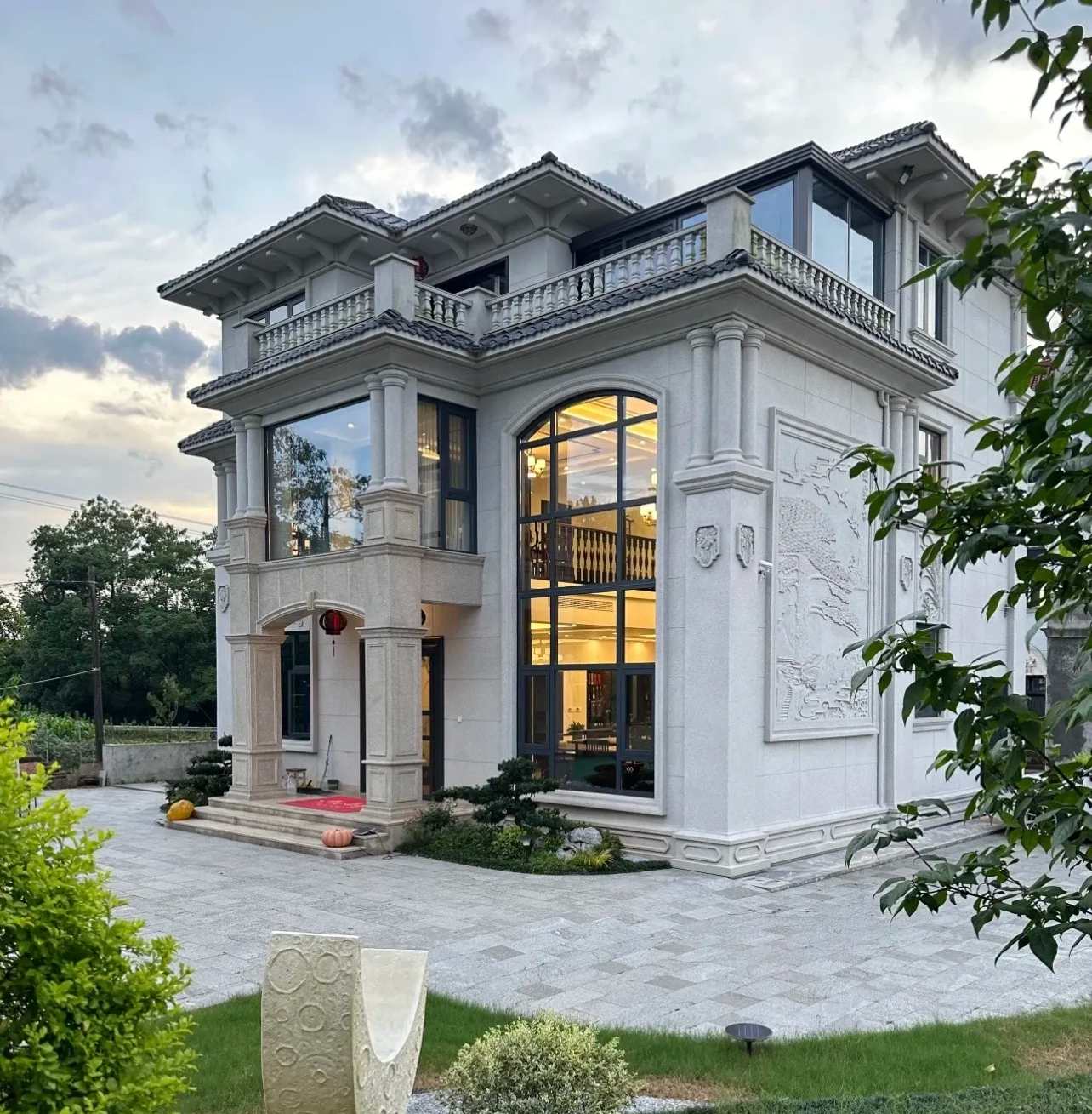 盘锦 白麻花岗岩私人别墅干挂石材豪华定制