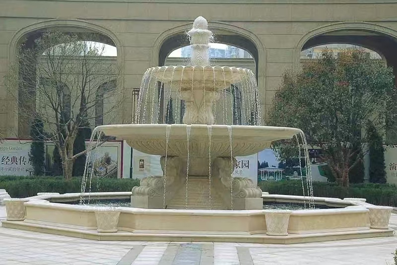 盘锦 黄金麻花岗岩异型加工——户外庭院石雕流水喷泉