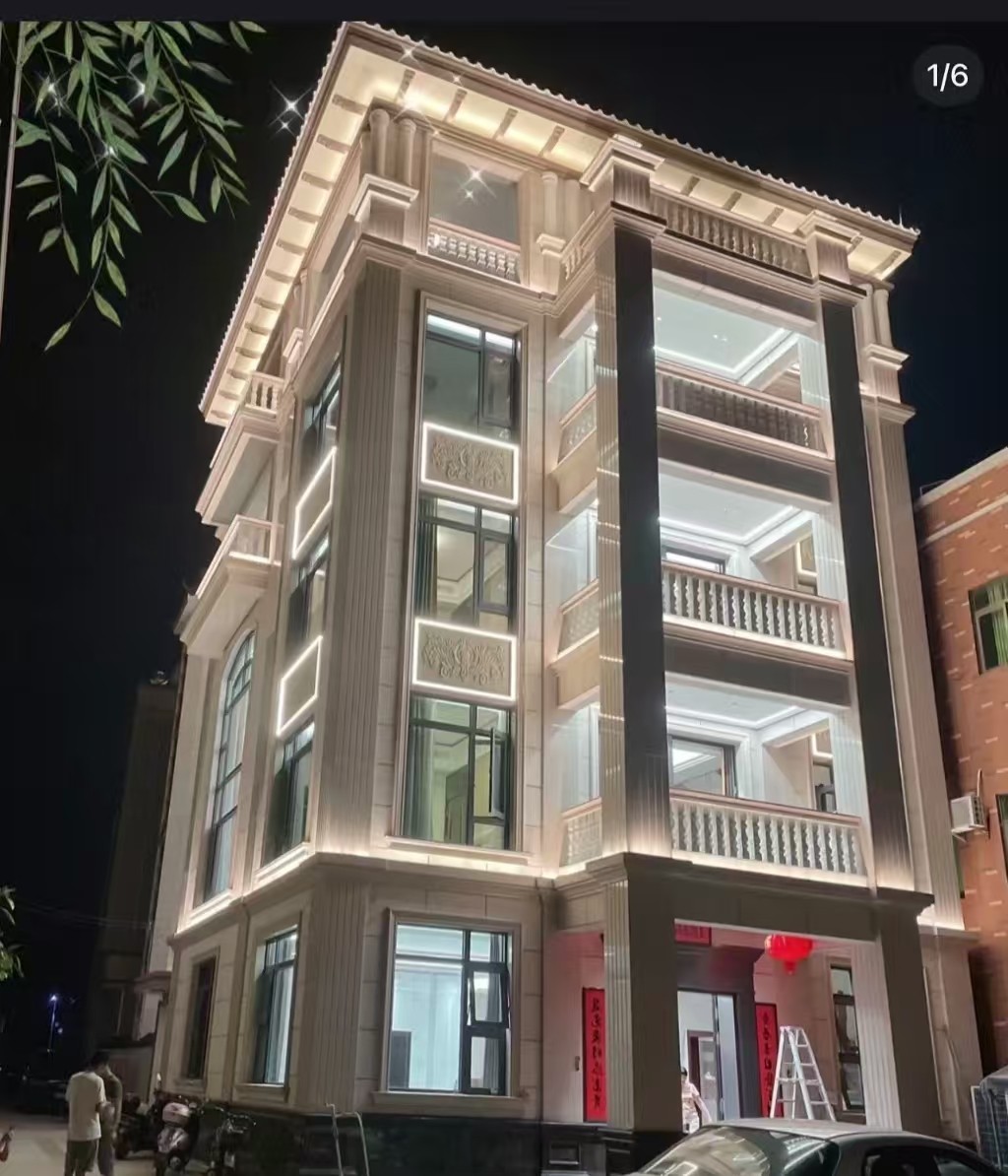 盘锦 芝麻白花岗岩别墅外墙夜间效果